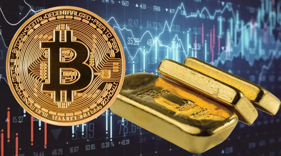 Lingotti d'oro e Bitcoin