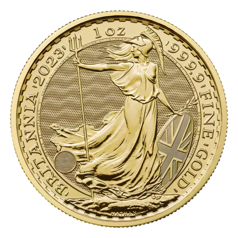 Reverso de la Britania en oro de 1 oz 2023 Rey Carlos III