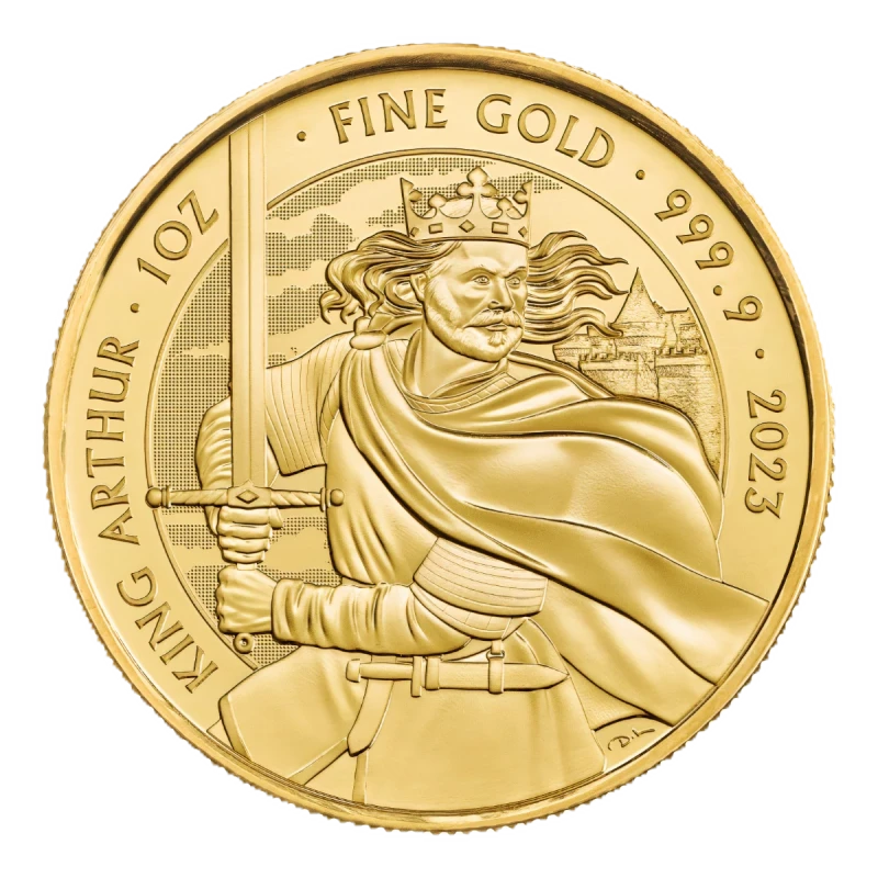 Reverso de la moneda King Arthur 2023 de 1 oz oro