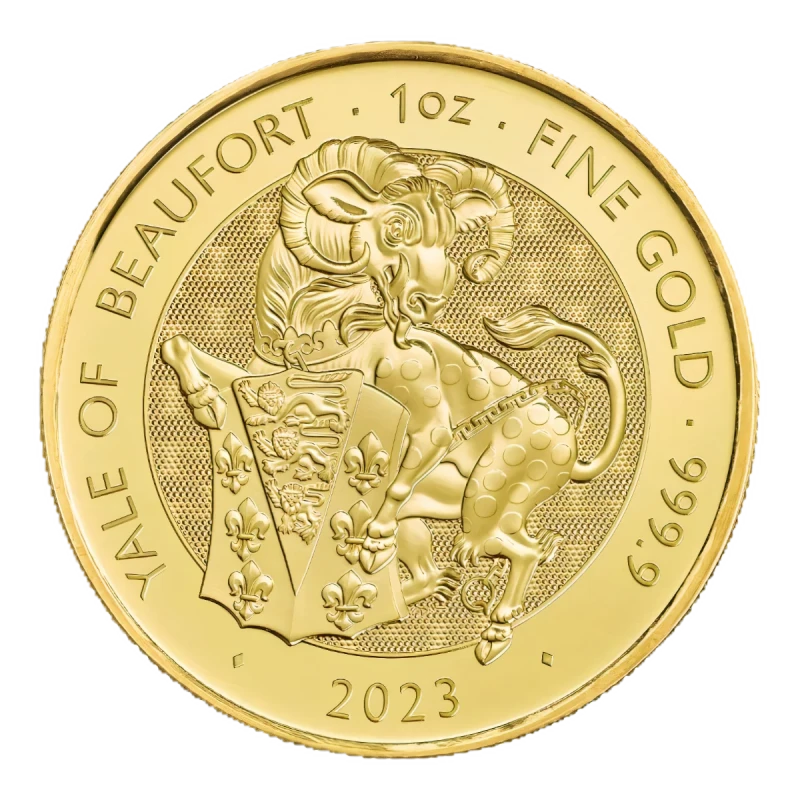 Reverso de la moneda Yale de Beaufort (Centícora) 2023 - Royal Tudor Beasts de 1 oz oro. La segunda moneda de la colección inspirada en las bestias Tudor