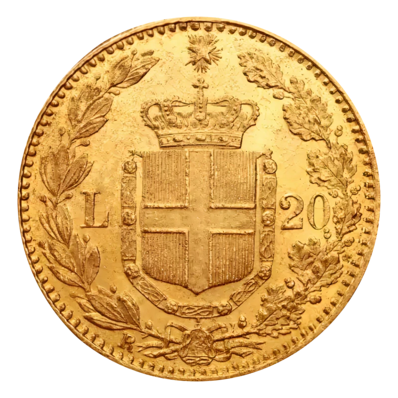 Retro della 20 Lire Umberto I Marengo Italiano da Anni misti di Oro