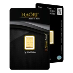 Lingotto d'oro da 1 grammo NAORI in blister di colore nero da regalo - fronte retro