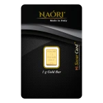Lingotto d'oro da 1 grammo NAORI in blister di colore nero da regalo - fronte