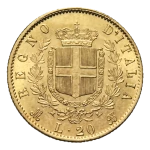 20 Lire Vittorio Emanuele II - Marengo Italiano in oro - lato frontale