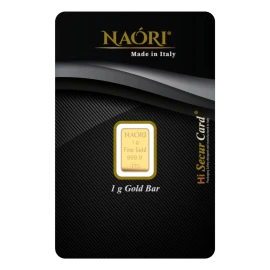 Lingotto d'oro da 1 grammo NAORI in blister di colore nero da regalo - fronte
