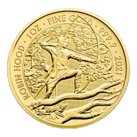 Reverso de la moneda Robin Hood 2021 de 1 oz en oro