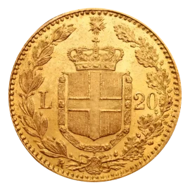 Retro della 20 Lire Umberto I Marengo Italiano da Anni misti di Oro